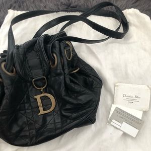 Dior black lambskin leather bucket bag